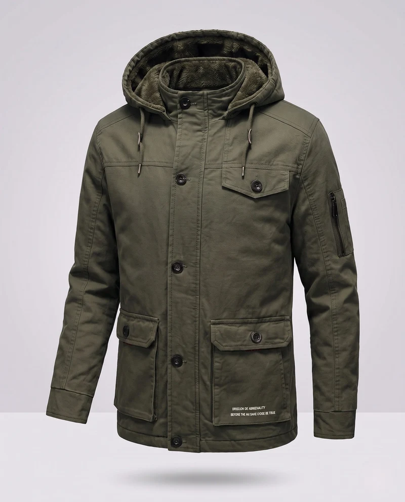 Herren Canvas Field Parka mit Teddy-Fleece-Futter, Kapuze und Utility-Taschen Nord Taschen