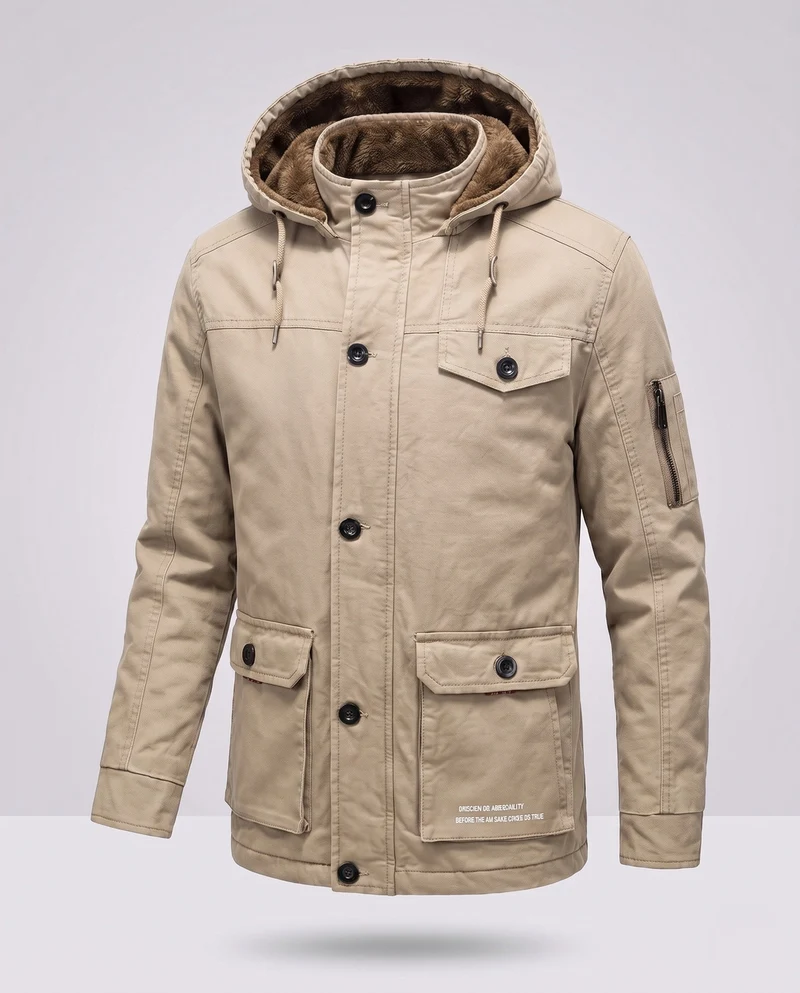 Herren Canvas Field Parka mit Teddy-Fleece-Futter, Kapuze und Utility-Taschen Nord Taschen