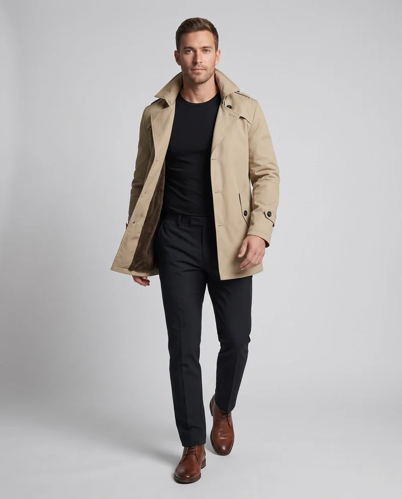 Männer Canvas Feldjacke mit Teddyfutter, Reverskragen und Schulterklappen Nord Taschen