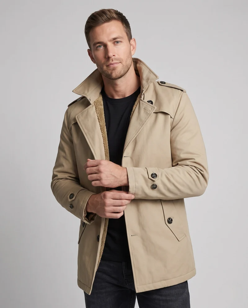 Männer Canvas Feldjacke mit Teddyfutter, Reverskragen und Schulterklappen Nord Taschen