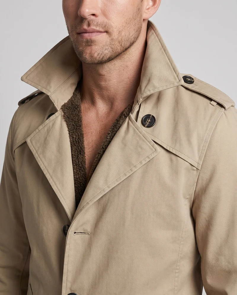 Männer Canvas Feldjacke mit Teddyfutter, Reverskragen und Schulterklappen Nord Taschen