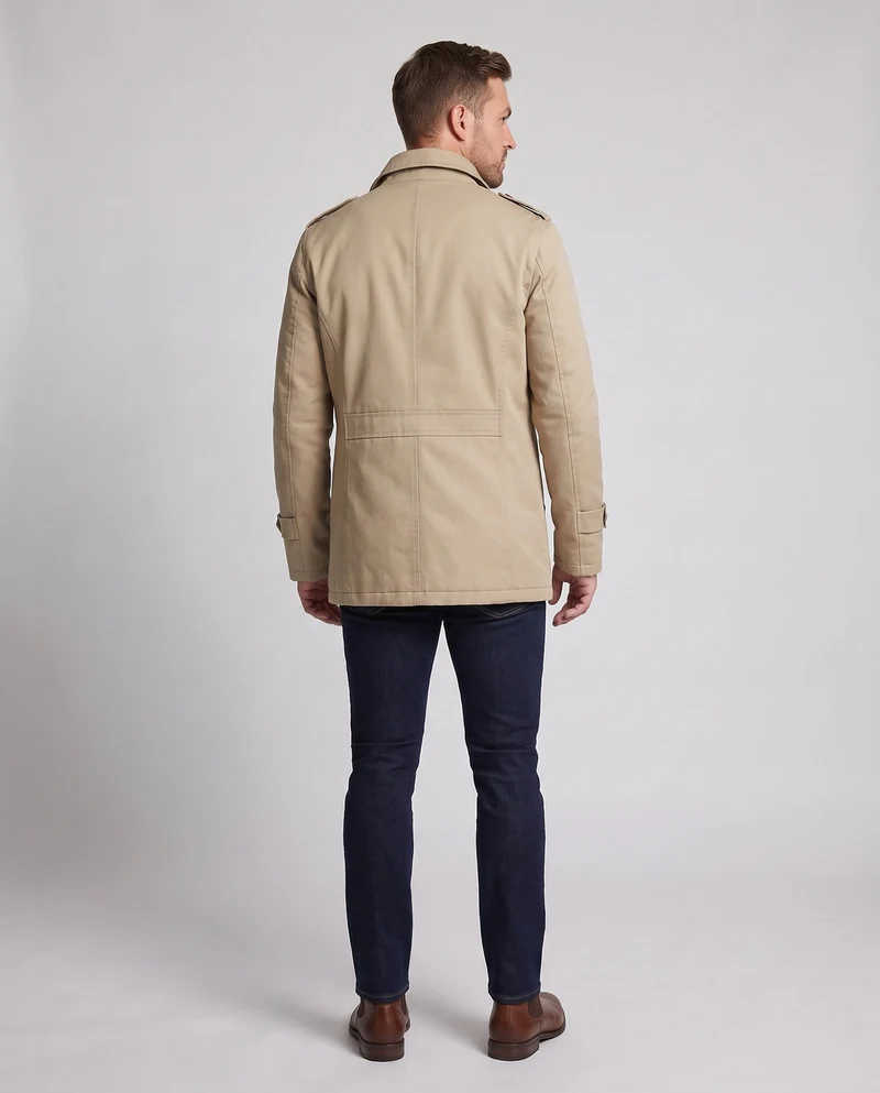 Männer Canvas Feldjacke mit Teddyfutter, Reverskragen und Schulterklappen Nord Taschen