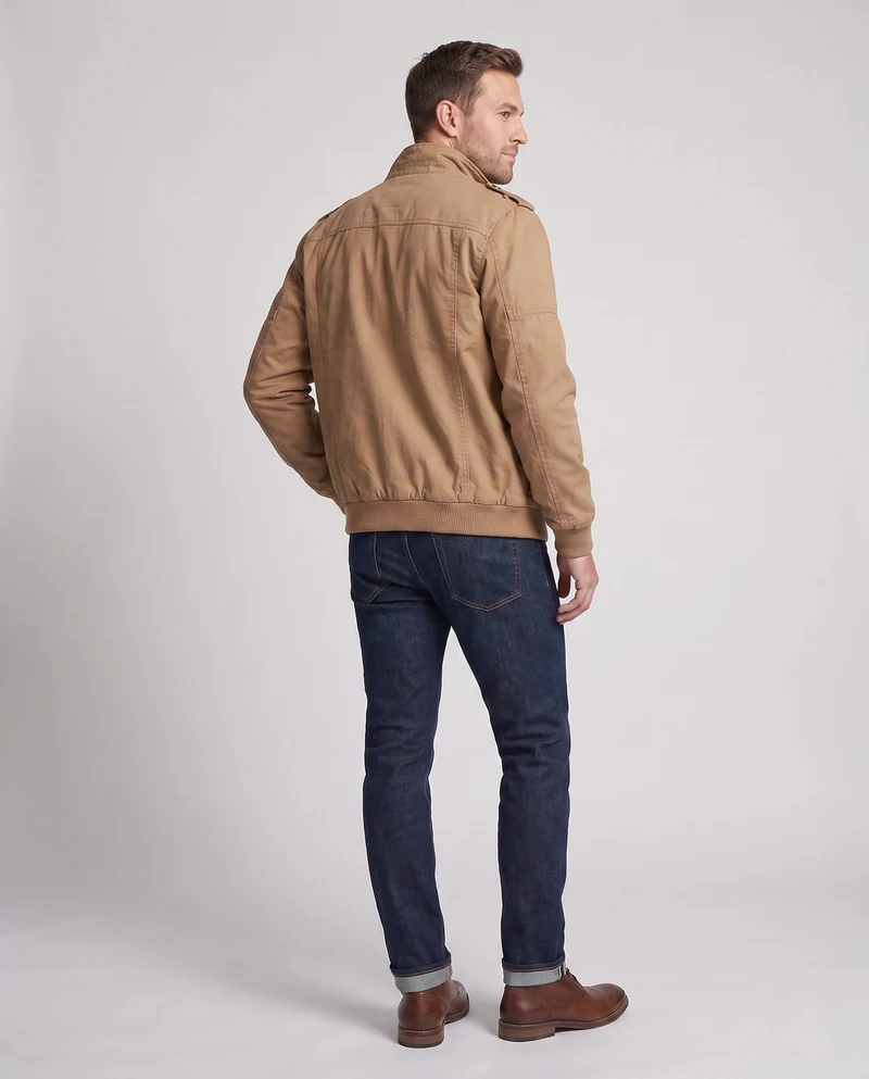 Herren Canvas Feldjacke im Militärlook mit Stehkragen, Schulterklappen und Brustklapptaschen Nord Taschen