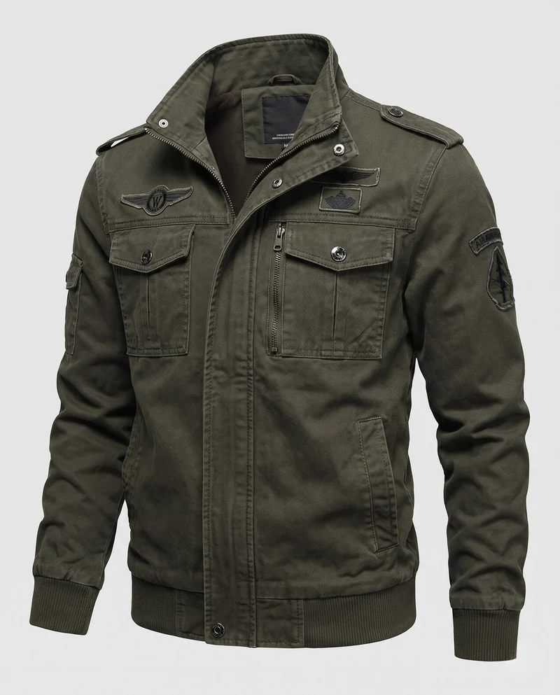 Herren Canvas Feldjacke im Militärlook mit Stehkragen, Schulterklappen und Brustklapptaschen Nord Taschen