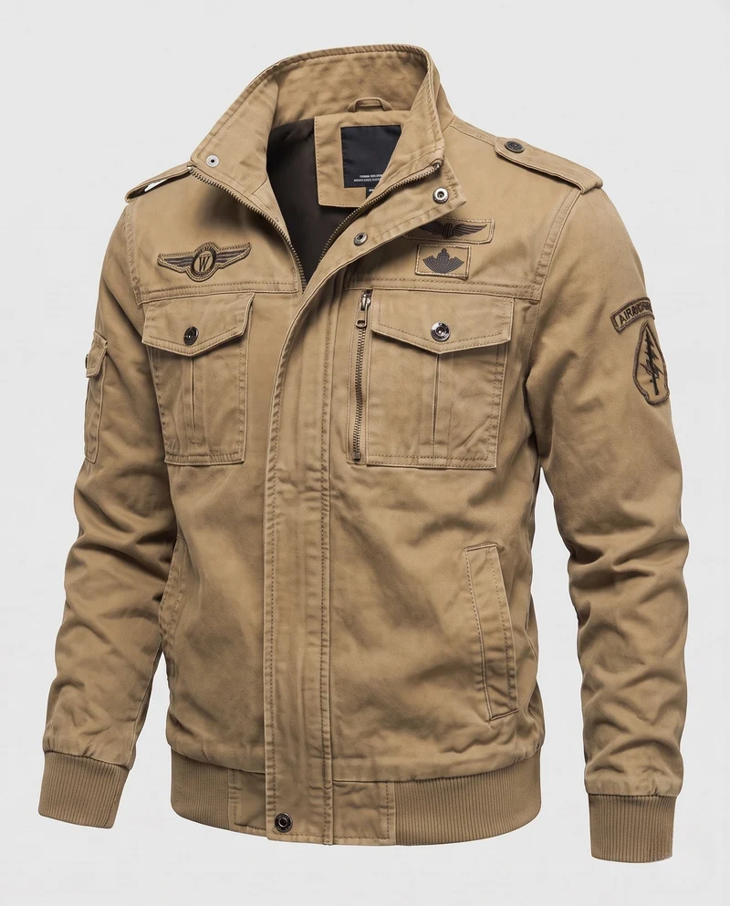 Herren Canvas Feldjacke im Militärlook mit Stehkragen, Schulterklappen und Brustklapptaschen Nord Taschen