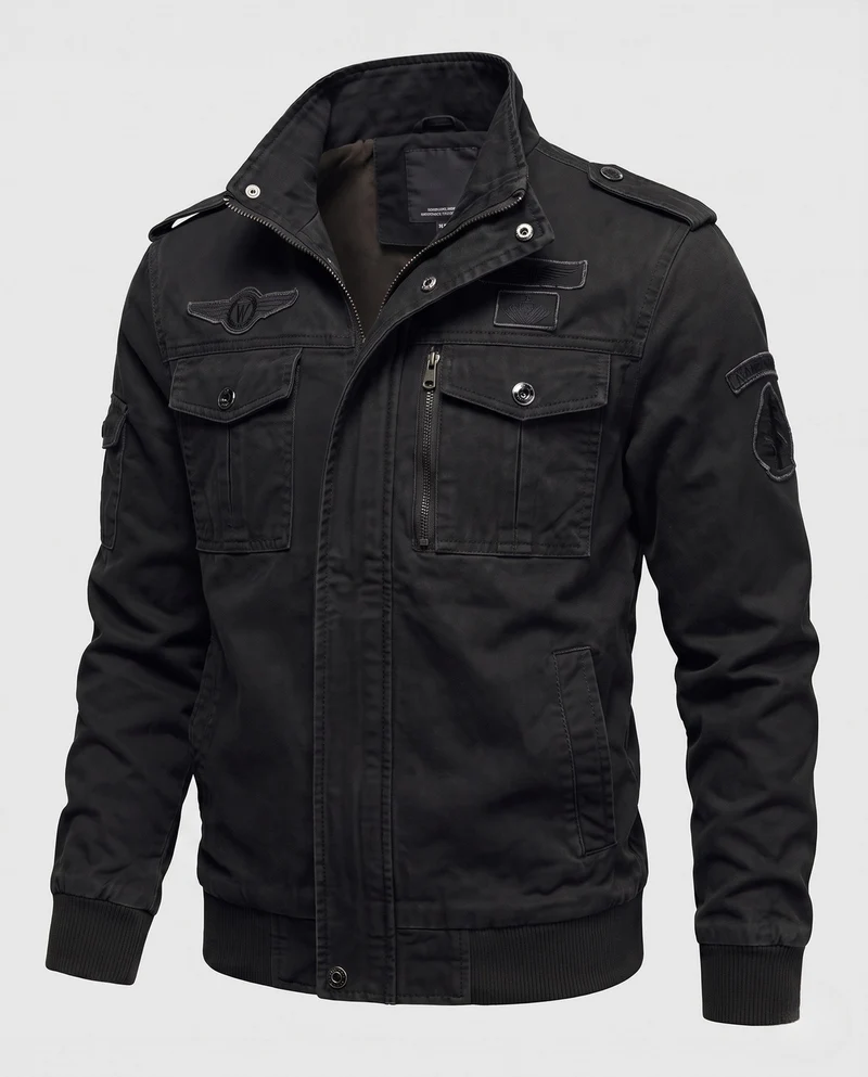 Herren Canvas Feldjacke im Militärlook mit Stehkragen, Schulterklappen und Brustklapptaschen Nord Taschen