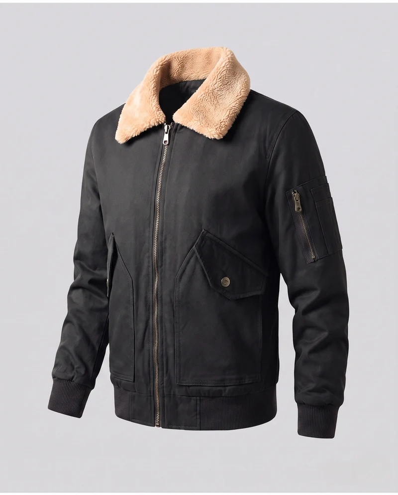Herren Canvas Bomberjacke mit Teddykragen, Utility-Taschen an den Ärmeln und winddichter Außenschicht Nord Taschen