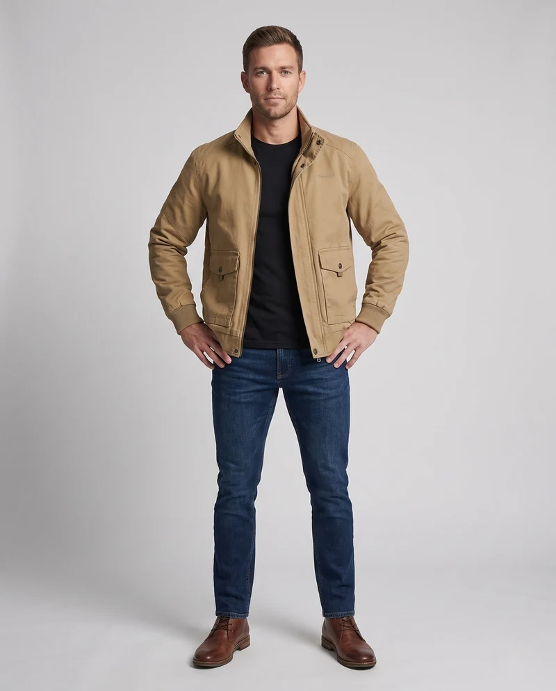 Herren Canvas-Blouson mit gerippten Bündchen, verdecktem Frontreißverschluss und Camouflage-Futter Nord Taschen