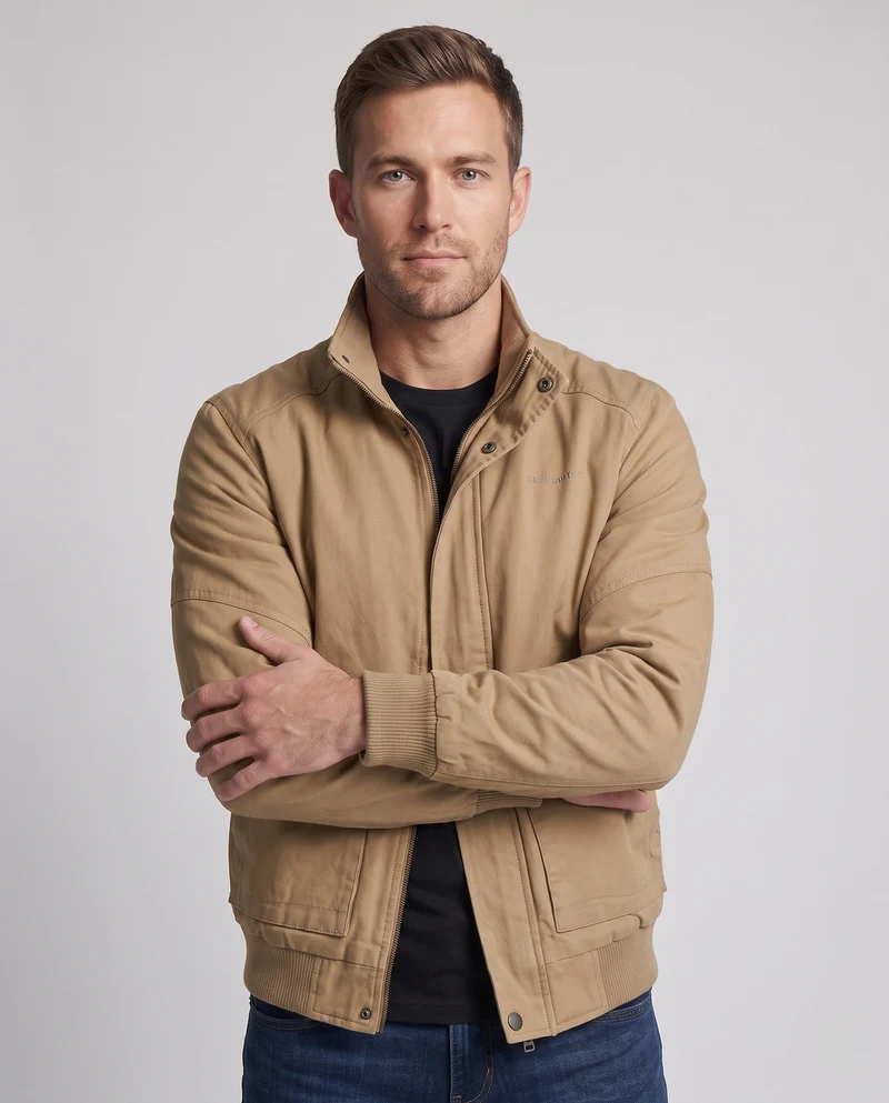 Herren Canvas-Blouson mit gerippten Bündchen, verdecktem Frontreißverschluss und Camouflage-Futter Nord Taschen