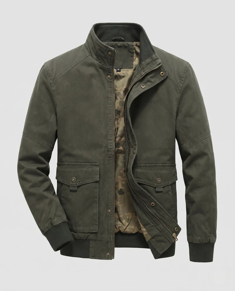 Herren Canvas-Blouson mit gerippten Bündchen, verdecktem Frontreißverschluss und Camouflage-Futter Nord Taschen