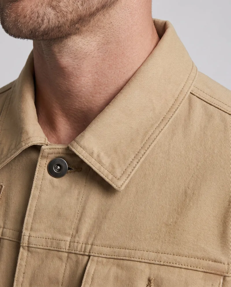 Herren Kurzschnitt Canvas Truckerjacke im Workwear-Look mit Hemdkragen, Klappentaschen und Ärmelpatch Nord Taschen