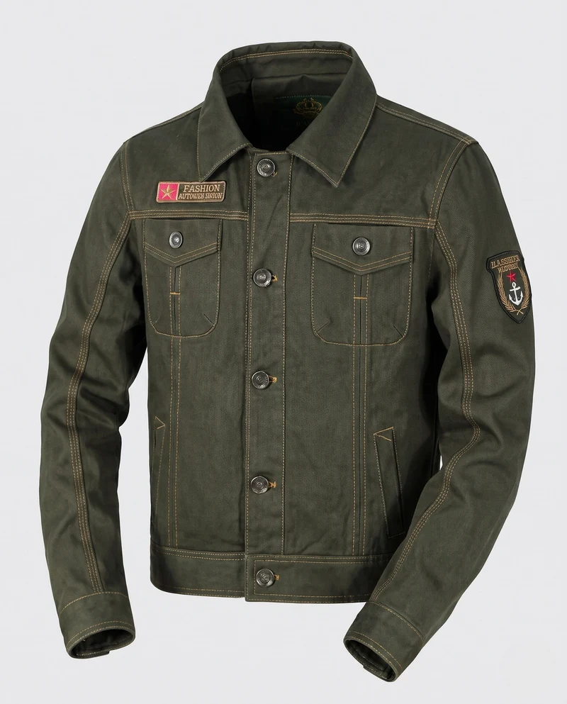 Herren Kurzschnitt Canvas Truckerjacke im Workwear-Look mit Hemdkragen, Klappentaschen und Ärmelpatch Nord Taschen
