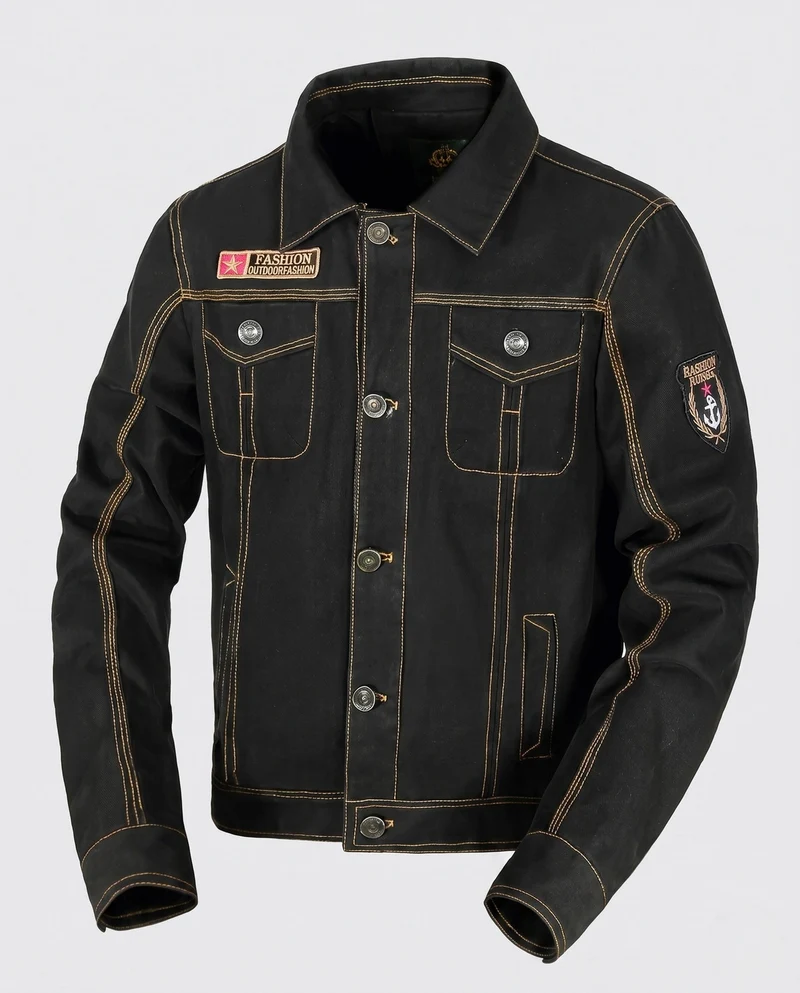 Herren Kurzschnitt Canvas Truckerjacke im Workwear-Look mit Hemdkragen, Klappentaschen und Ärmelpatch Nord Taschen