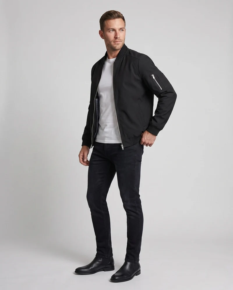 Herren kurze cropped Bomberjacke im Pilotenstil mit Taschen auf dem Arm und gerippten Bündchen Nord Taschen