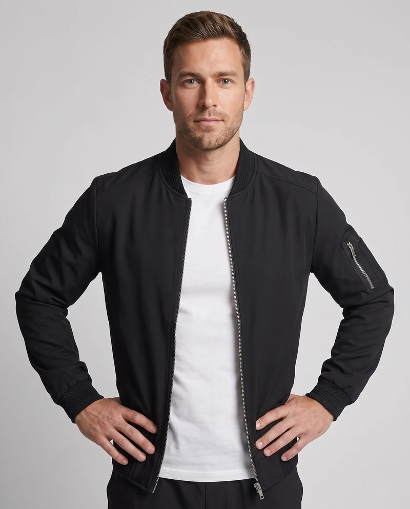 Herren kurze cropped Bomberjacke im Pilotenstil mit Taschen auf dem Arm und gerippten Bündchen Nord Taschen