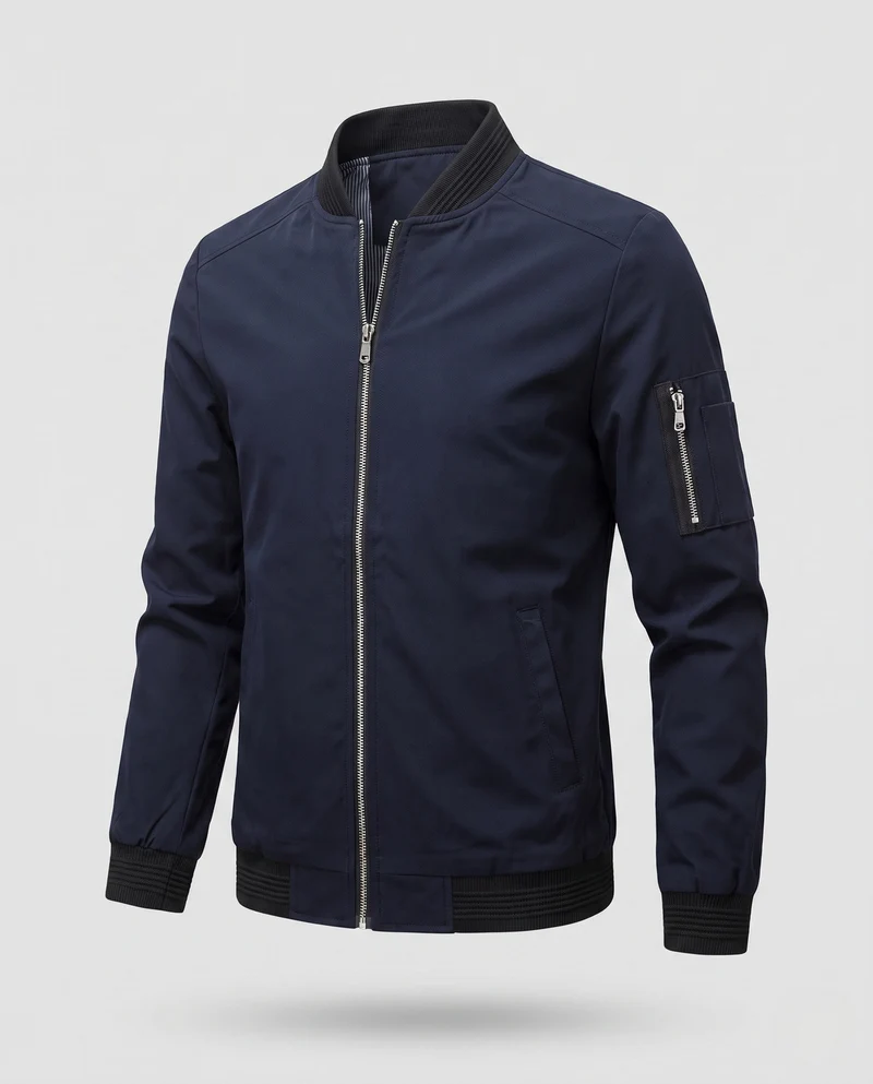 Herren kurze cropped Bomberjacke im Pilotenstil mit Taschen auf dem Arm und gerippten Bündchen Nord Taschen