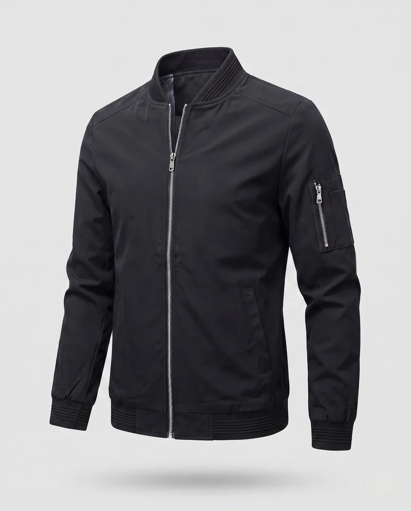 Herren kurze cropped Bomberjacke im Pilotenstil mit Taschen auf dem Arm und gerippten Bündchen Nord Taschen