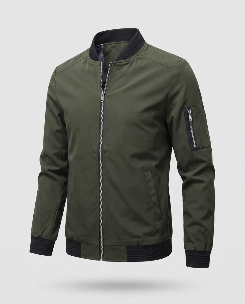 Herren kurze cropped Bomberjacke im Pilotenstil mit Taschen auf dem Arm und gerippten Bündchen Nord Taschen
