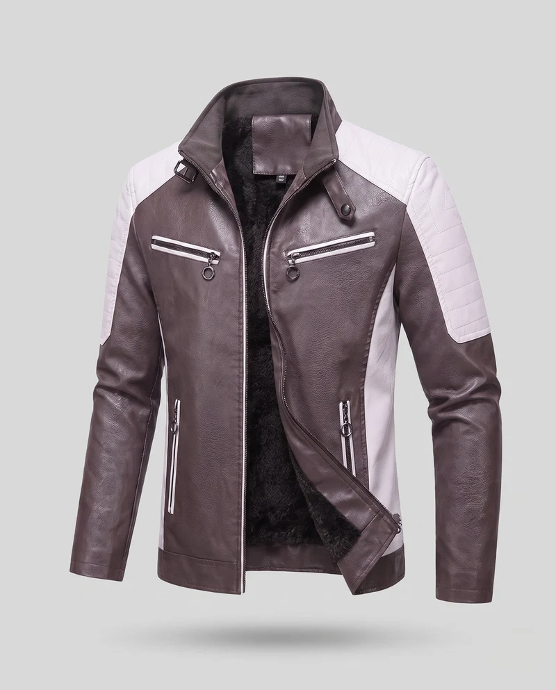 Herren Kunstleder Pilotjacke mit Sherpa-Futter und Stehkragen Nord Taschen