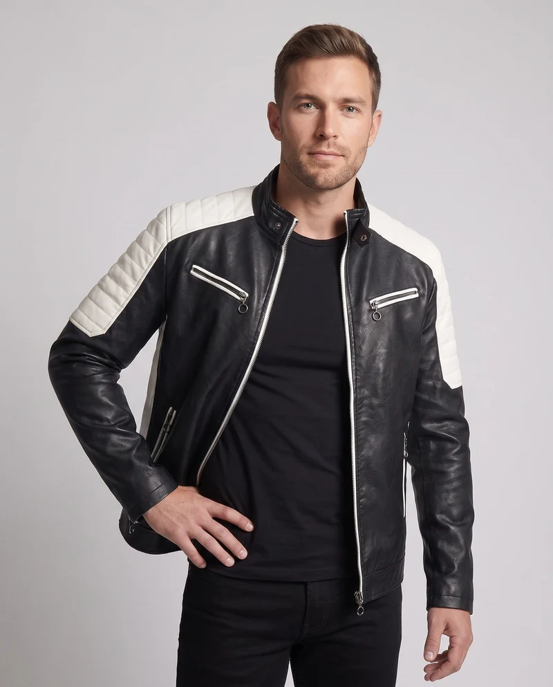 Herren Faux-Leder Pilot Blouson mit gestepptem Schulterbereich, Reißverschlusstaschen und Teddy-Futter Nord Taschen