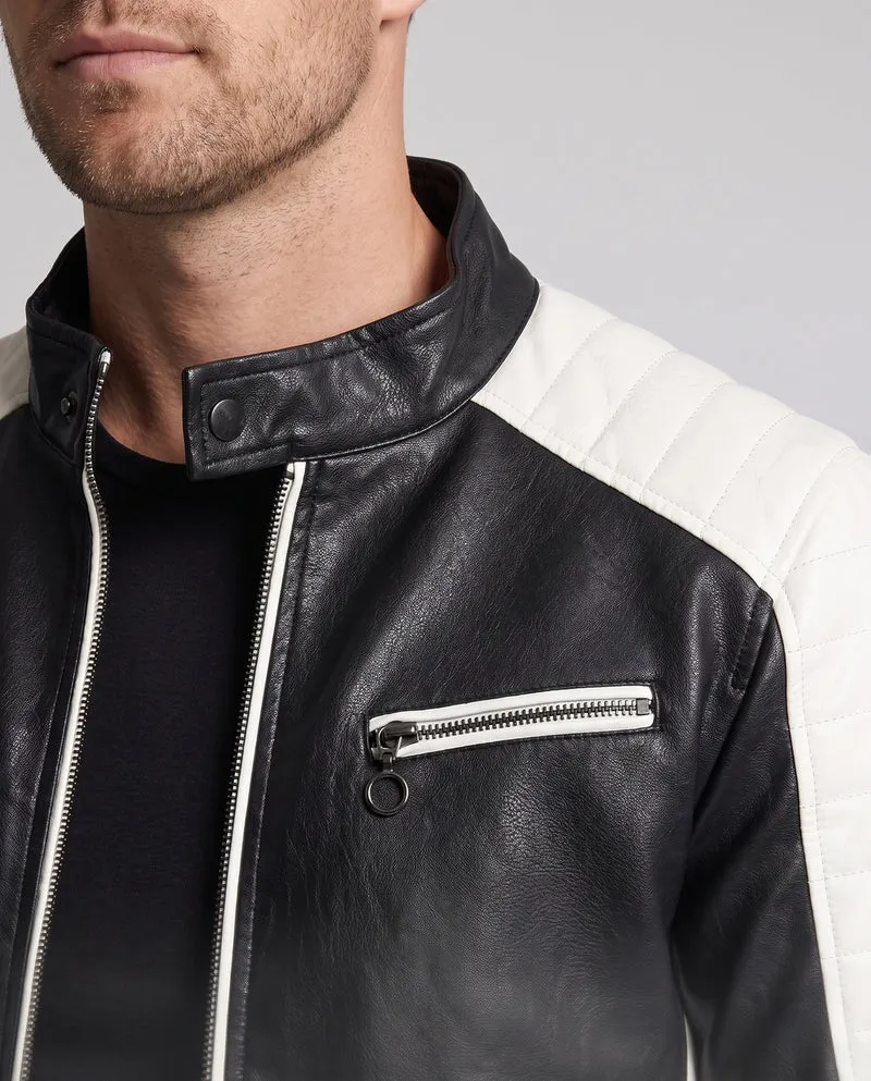 Herren Faux-Leder Pilot Blouson mit gestepptem Schulterbereich, Reißverschlusstaschen und Teddy-Futter Nord Taschen