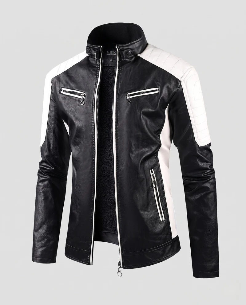 Herren Faux-Leder Pilot Blouson mit gestepptem Schulterbereich, Reißverschlusstaschen und Teddy-Futter Nord Taschen
