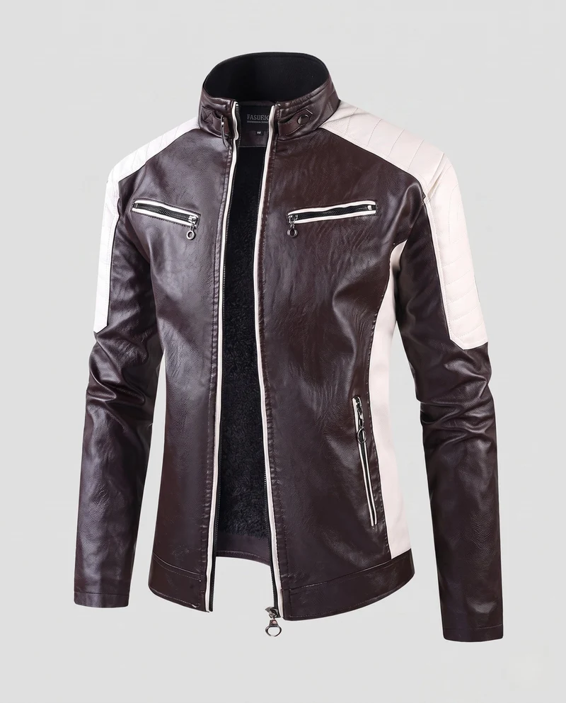 Herren Faux-Leder Pilot Blouson mit gestepptem Schulterbereich, Reißverschlusstaschen und Teddy-Futter Nord Taschen