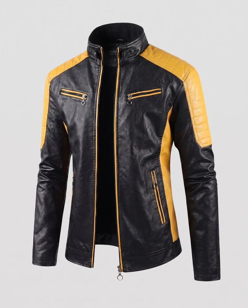 Herren Faux-Leder Pilot Blouson mit gestepptem Schulterbereich, Reißverschlusstaschen und Teddy-Futter Nord Taschen