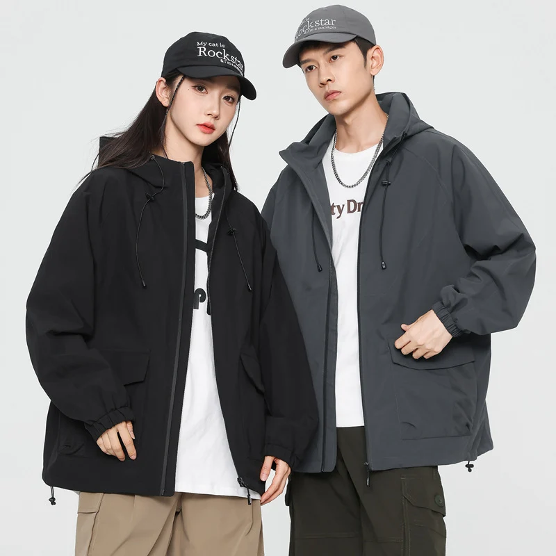 Damen Oversize Windbreaker Jacke mit Kapuze und Cargotaschen Nord Taschen