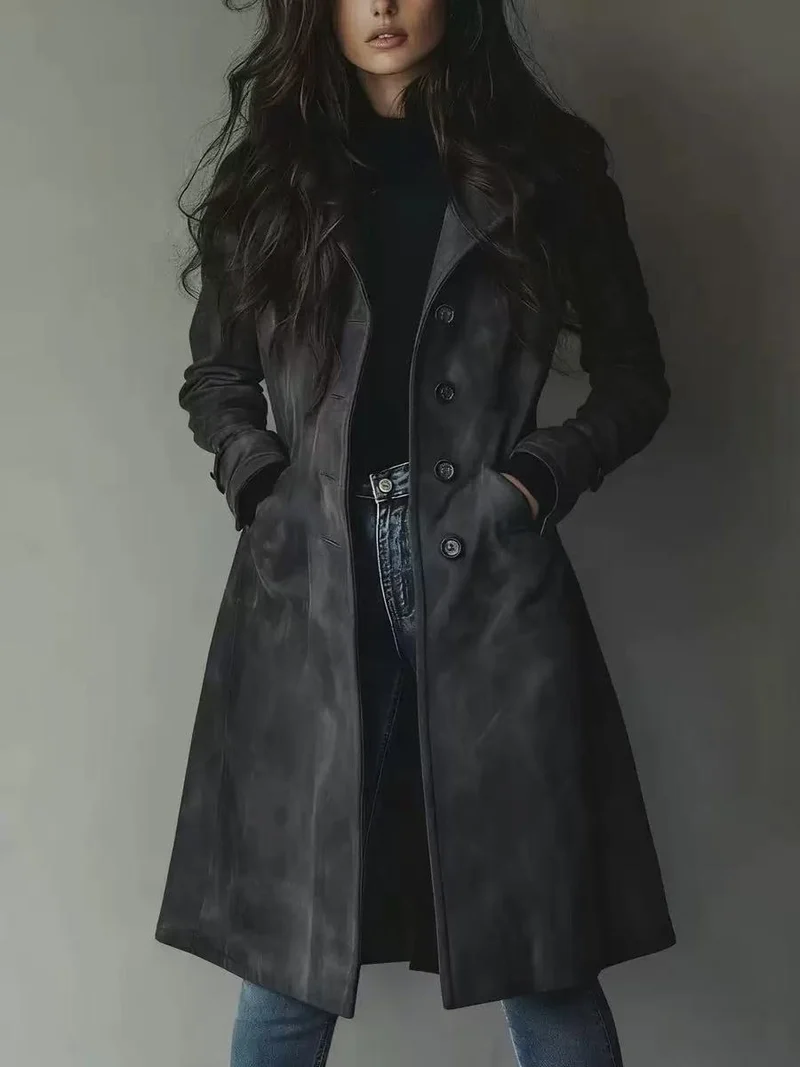 Damen Taillierter langer Mantel mit A-Linien-Silhouette und klassischer Knopfleiste Nord Taschen
