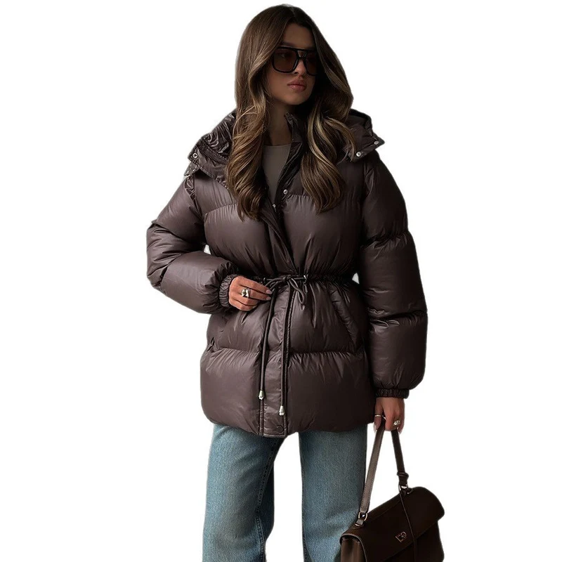Damen Steppdaunenjacke mit tailliertem Kordelzug und Kapuze Nord Taschen