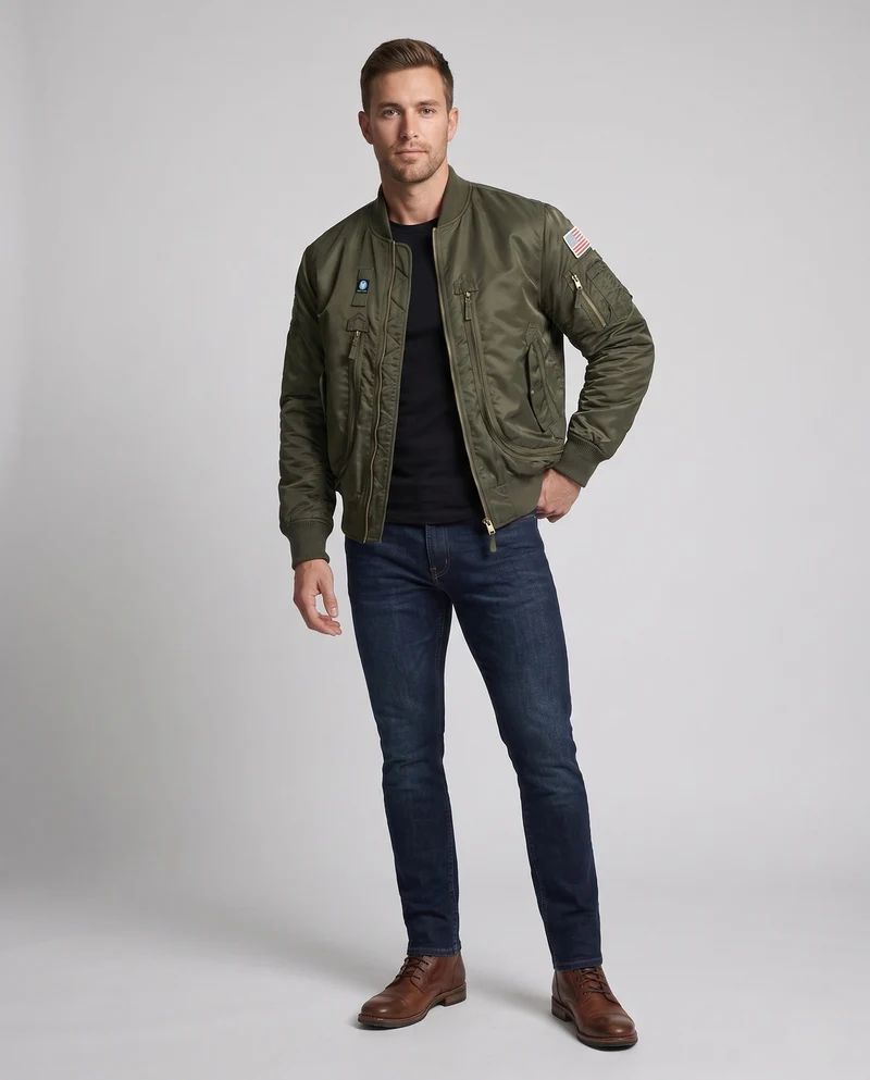 Herren Pilotstil Bomberjacke mit Utility-Taschen und gerippten Bündchen Nord Taschen
