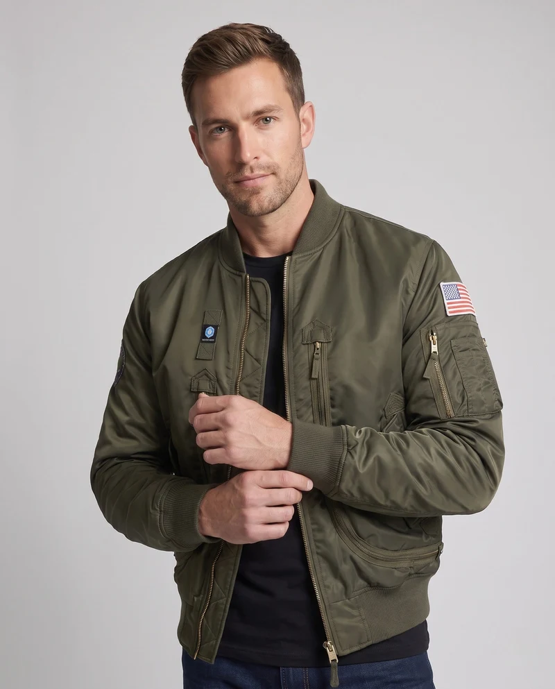Herren Pilotstil Bomberjacke mit Utility-Taschen und gerippten Bündchen Nord Taschen