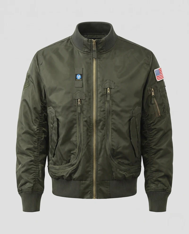 Herren Pilotstil Bomberjacke mit Utility-Taschen und gerippten Bündchen Nord Taschen
