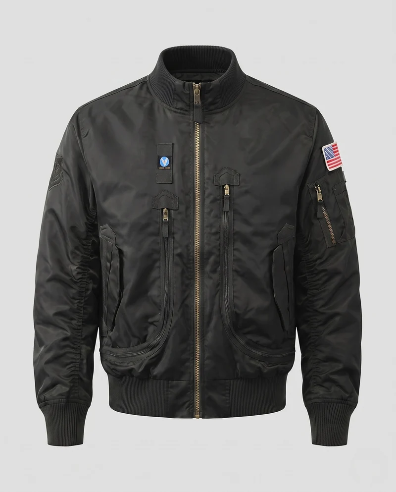 Herren Pilotstil Bomberjacke mit Utility-Taschen und gerippten Bündchen Nord Taschen
