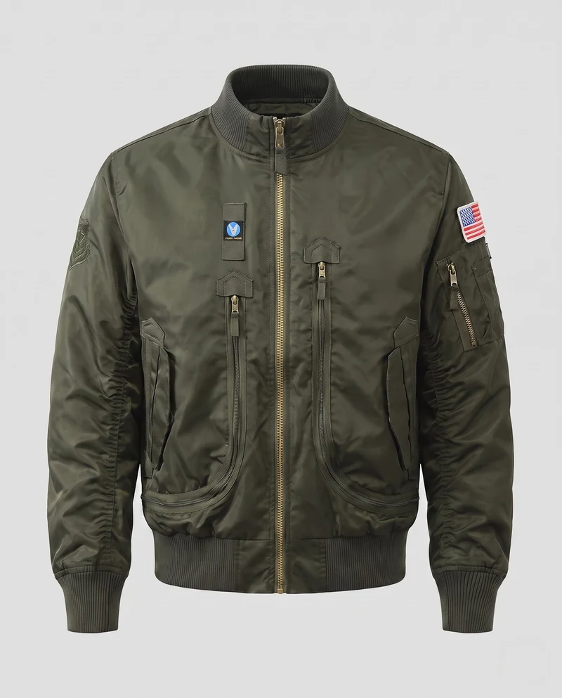 Herren Pilotstil Bomberjacke mit Utility-Taschen und gerippten Bündchen Nord Taschen