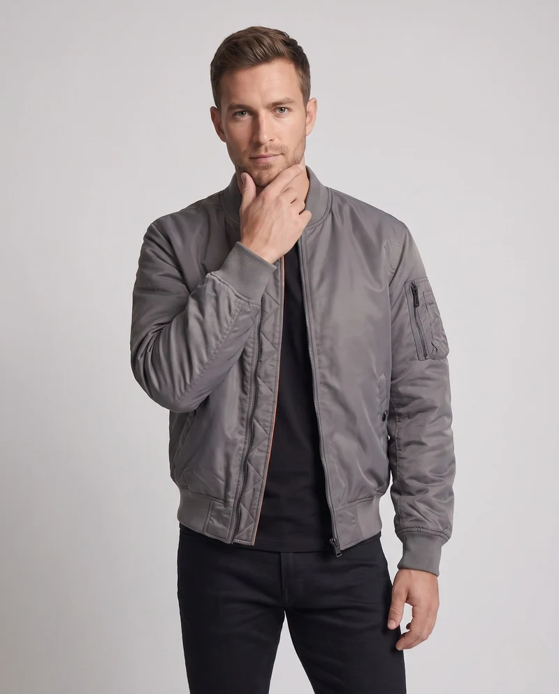 Herren-Pilotjacke im Bomber-Stil mit kontrastierender Innenauskleidung und Armtasche Nord Taschen