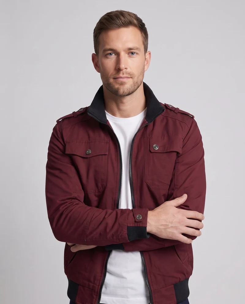 Herren Bomberjacke im Feld-Look mit Stehkragen, Schulterklappen und mehreren Taschen Nord Taschen