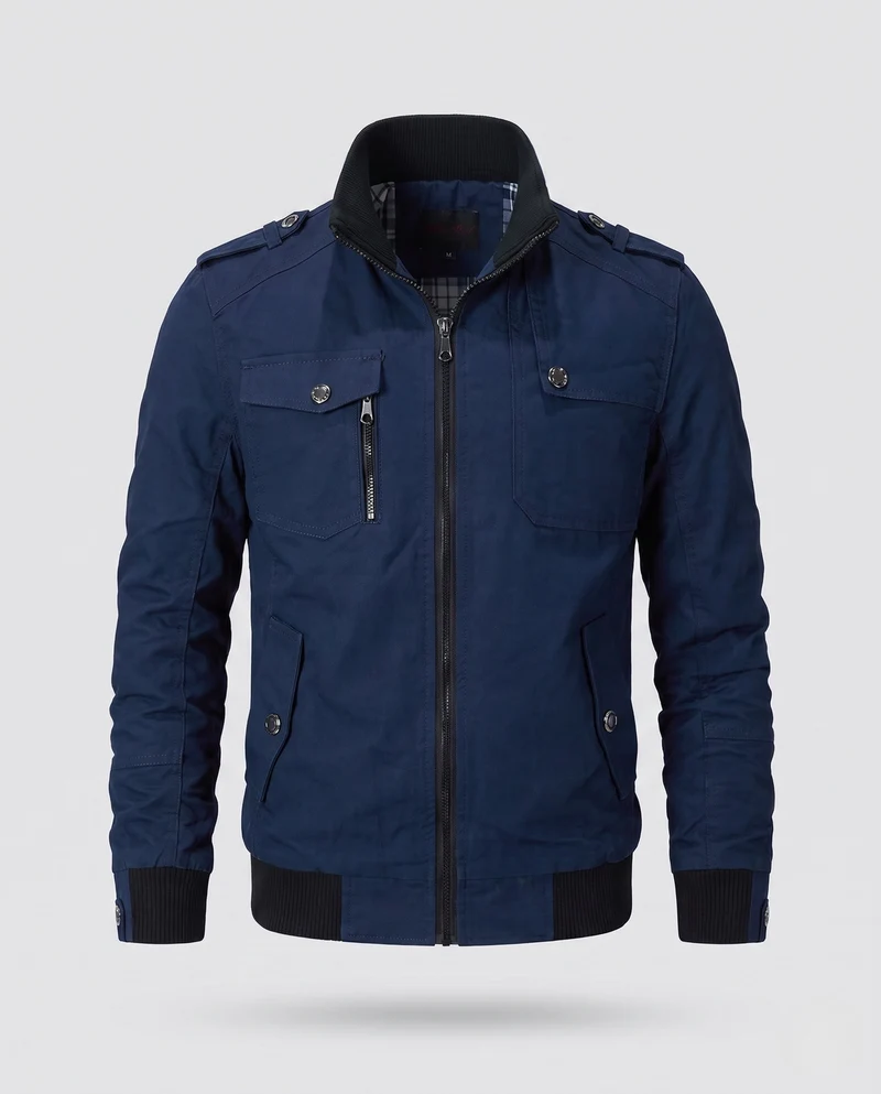 Herren Bomberjacke im Feld-Look mit Stehkragen, Schulterklappen und mehreren Taschen Nord Taschen