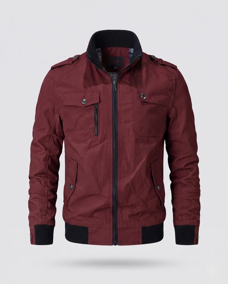 Herren Bomberjacke im Feld-Look mit Stehkragen, Schulterklappen und mehreren Taschen Nord Taschen