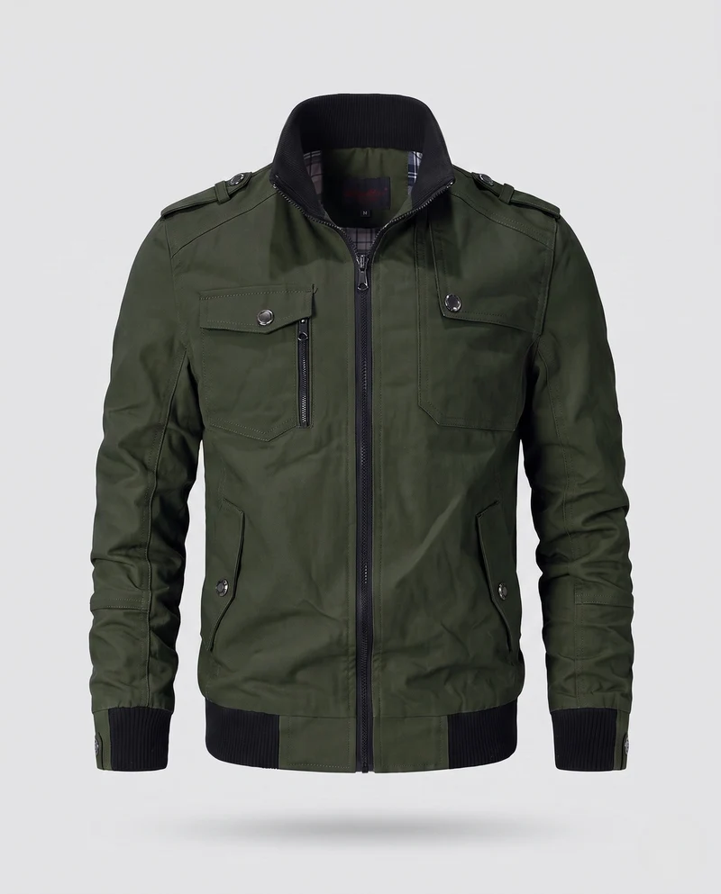 Herren Bomberjacke im Feld-Look mit Stehkragen, Schulterklappen und mehreren Taschen Nord Taschen