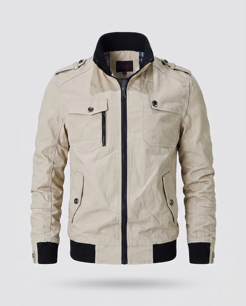 Herren Bomberjacke im Feld-Look mit Stehkragen, Schulterklappen und mehreren Taschen Nord Taschen