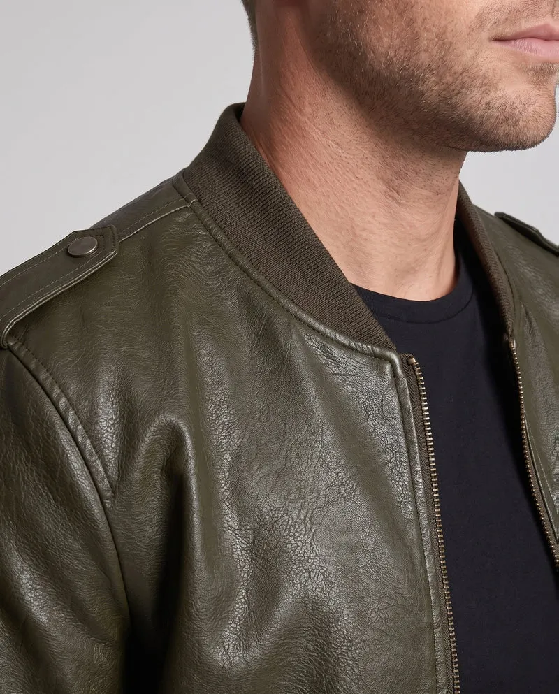 Männer Biker-Style Faux-Leder Bomberjacke mit gefüttertem Thermoinnenfutter und Stickerei-Anwendungen Nord Taschen