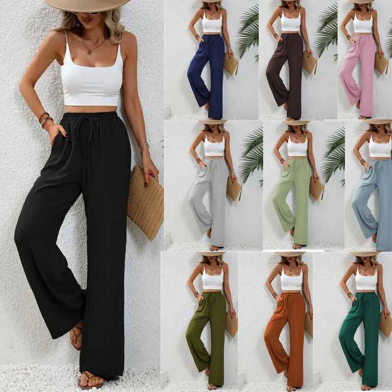 Damen Weite Palazzohose mit hohem Elastikbund, Kordelzug und Eingrifftaschen Nord Taschen