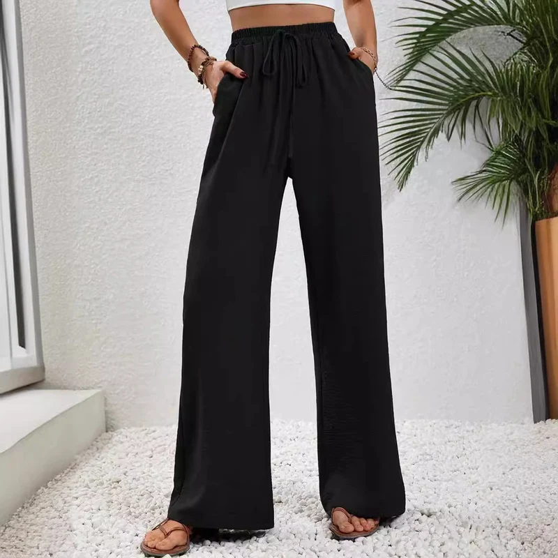 Damen Weite Palazzohose mit hohem Elastikbund, Kordelzug und Eingrifftaschen Nord Taschen