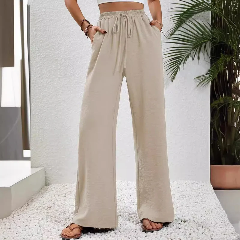 Damen Weite Palazzohose mit hohem Elastikbund, Kordelzug und Eingrifftaschen Nord Taschen