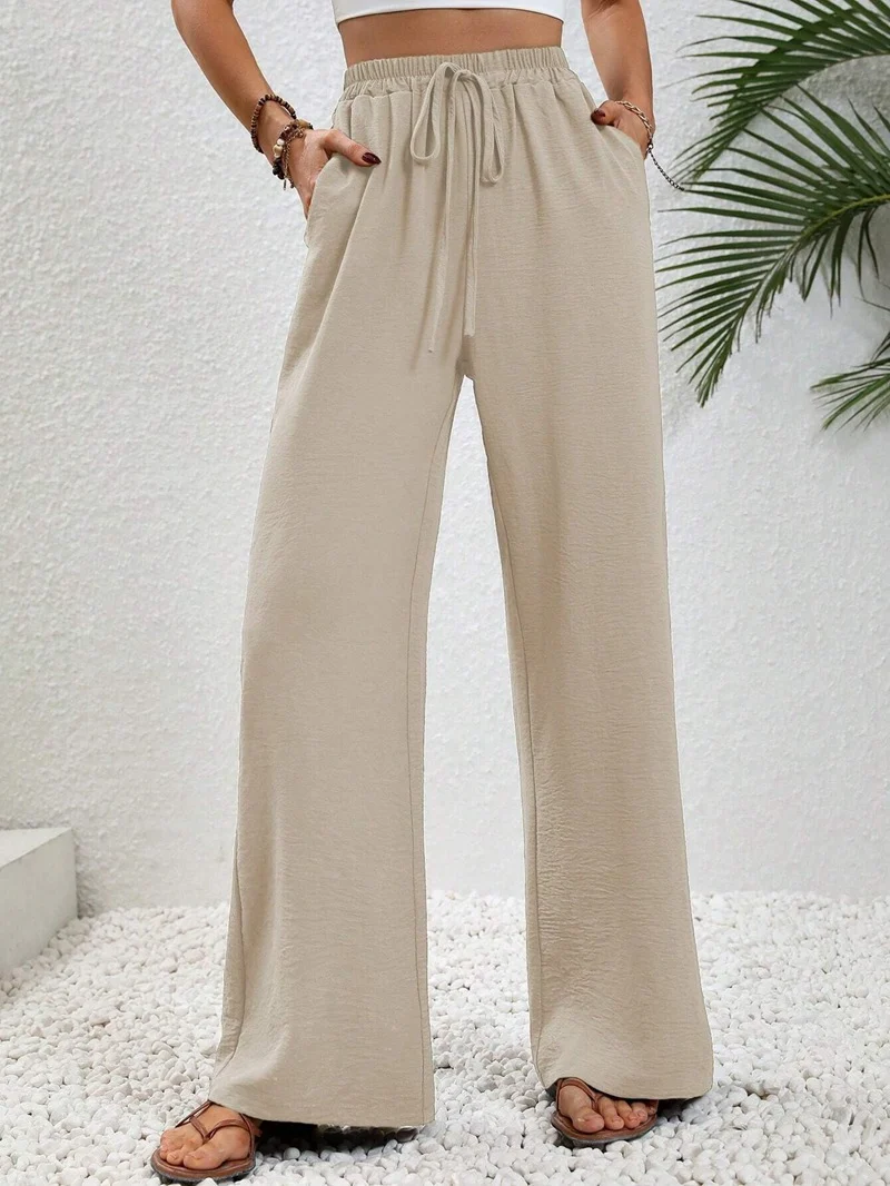 Damen Weite Palazzohose mit hohem Elastikbund, Kordelzug und Eingrifftaschen Nord Taschen