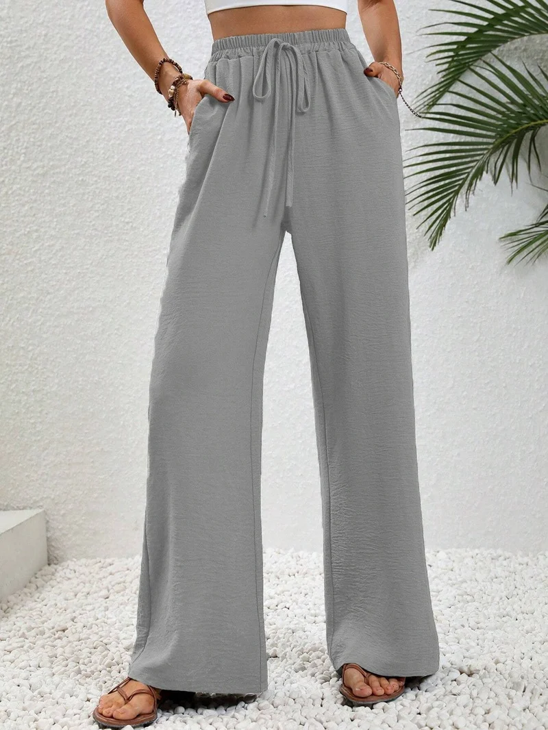 Damen Weite Palazzohose mit hohem Elastikbund, Kordelzug und Eingrifftaschen Nord Taschen