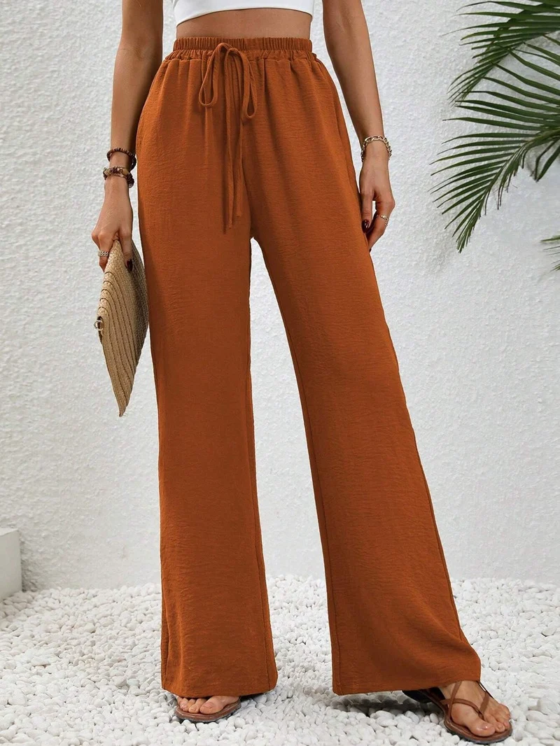 Damen Weite Palazzohose mit hohem Elastikbund, Kordelzug und Eingrifftaschen Nord Taschen