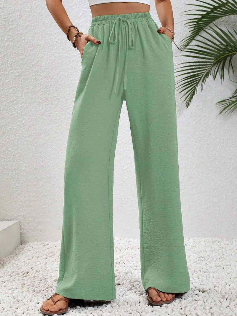 Damen Weite Palazzohose mit hohem Elastikbund, Kordelzug und Eingrifftaschen Nord Taschen